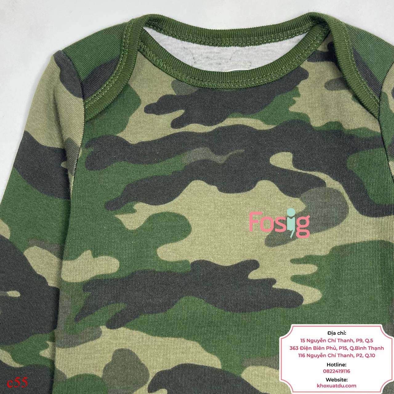  [3-6M ; 12-18M] Bodysuit Tay Dài Bé Trai ON - Xanh Rêu Camo 