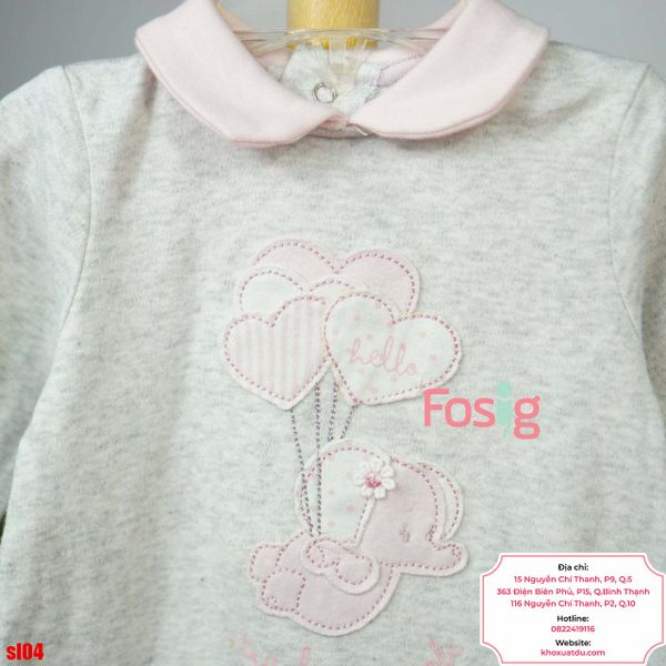  [3m] Sleepsuit Có Vớ Bé Gái - Xám Voi Love 