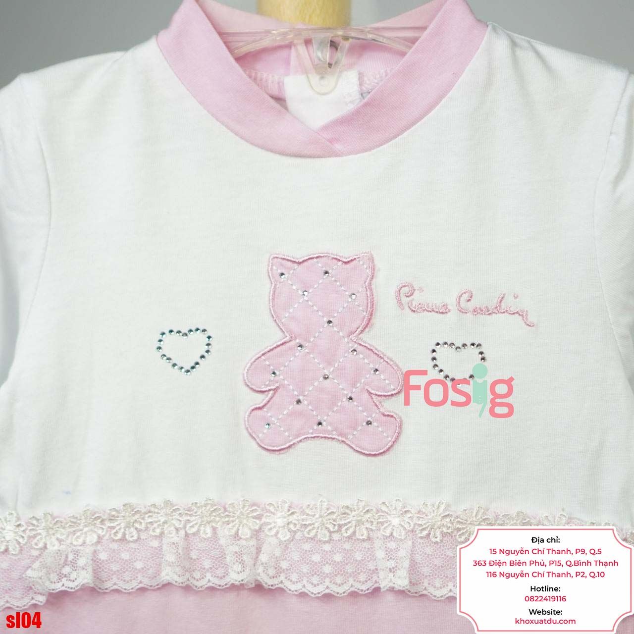  [3m] Sleepsuit Có Vớ Bé Gái - Trắng Hồng Gấu Cườm 