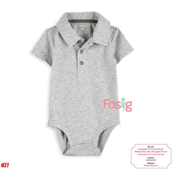  [0-24m] Bodysuit Tay Ngắn Bé Trai Cter50 - Xám Cúc Xám 