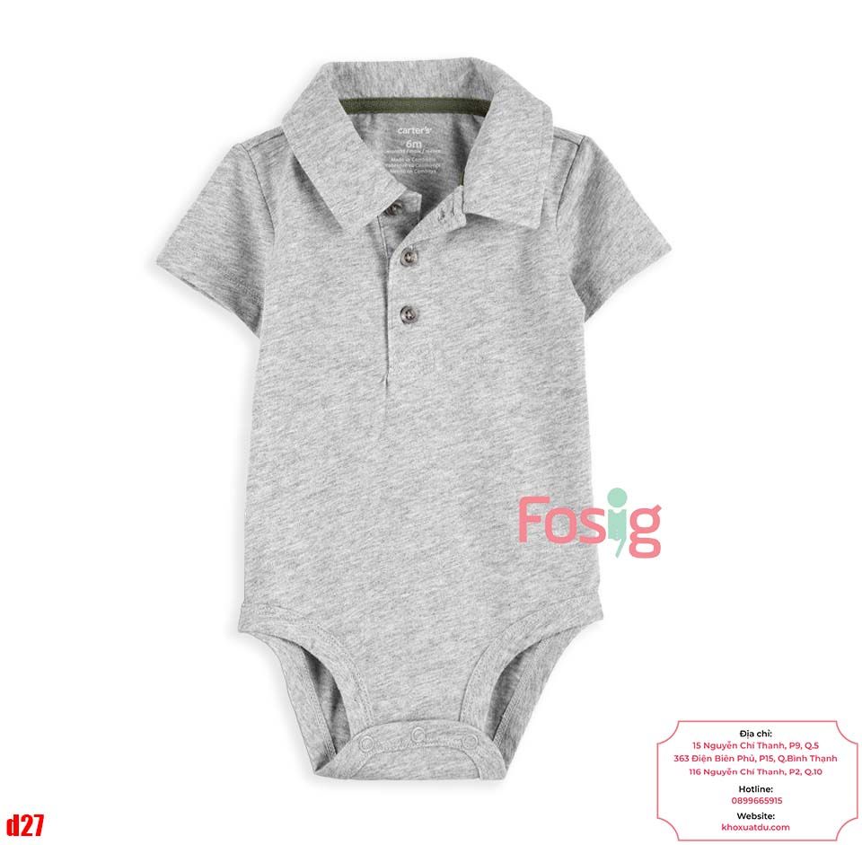  [0-24m] Bodysuit Tay Ngắn Bé Trai Cter50 - Xám Cúc Xám 