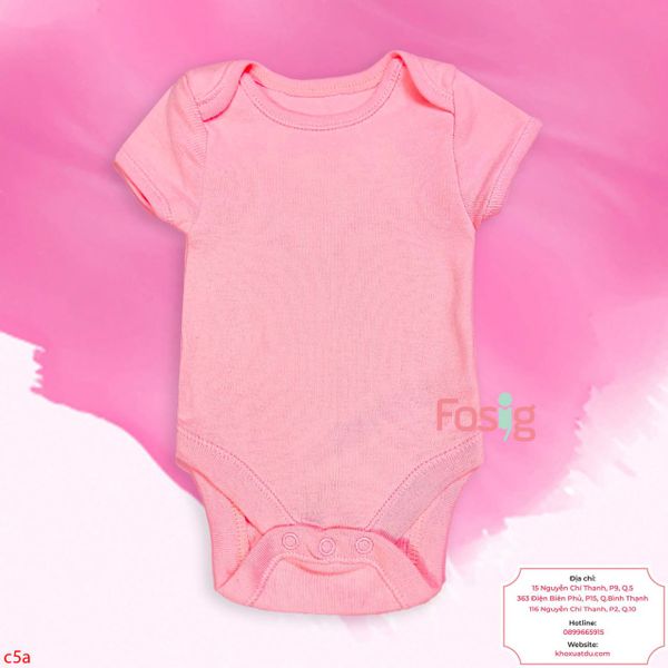  [0-3m, 12m-36m] Bodysuit Tay Ngắn Bé Gái - Hồng Nhạt Trơn 