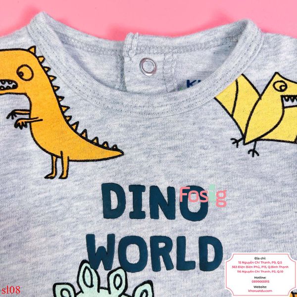  [10-11kg] Sleepsuit Cúc Bấm Có Vớ KB Bé Trai - Xám KL Dino World 