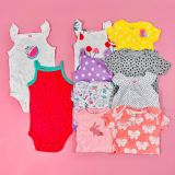  [0-3M 4-5.5kg] Combo 10 Bodysuit Tay Ngắn Bé Gái Cter - Hàng tuyển chọn Màu ngẫu nhiên 