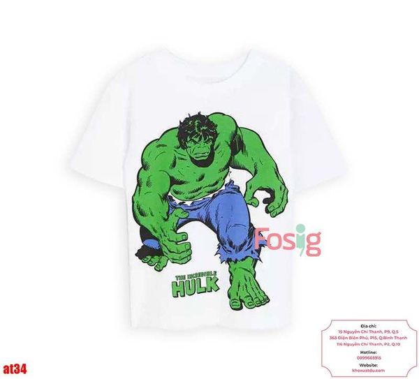  [16-17kg; 27-35kg] Áo Thun Tay Ngắn Bé Trai HM140 - Trắng Hulk 