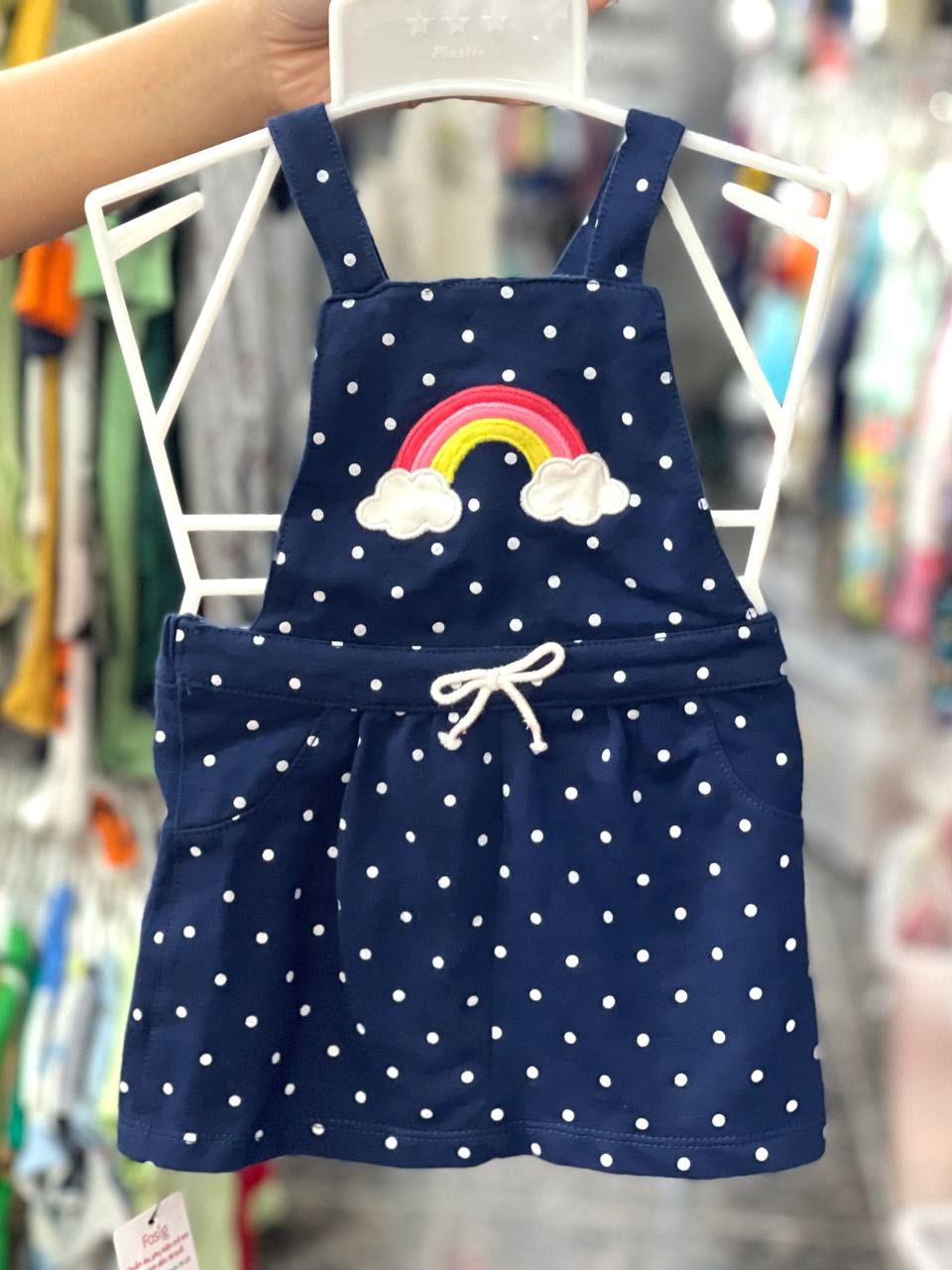  [3-6m] Yếm Đầm Bé Gái Cter  - Navy Chấm Trắng 