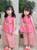  [8-9kg ; 13-17kg] Set Đồ Bộ Ngắn Kate Áo Sát Nách Quần Dài Bé Gái - Hồng Hoa Hồng 