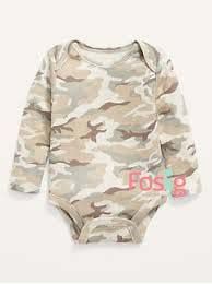  [0-24m] Bodysuit Tay Dài Bé Trai ON - Xám Nhạt Camo 