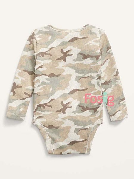  [0-24m] Bodysuit Tay Dài Bé Trai ON - Xám Nhạt Camo 