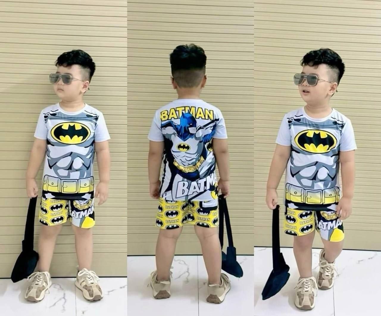  [10-13kg; 17-19kg; 24-26kg] Set Đồ Bộ Ngắn Thun Cotton Bé Trai - Trăng Batman 