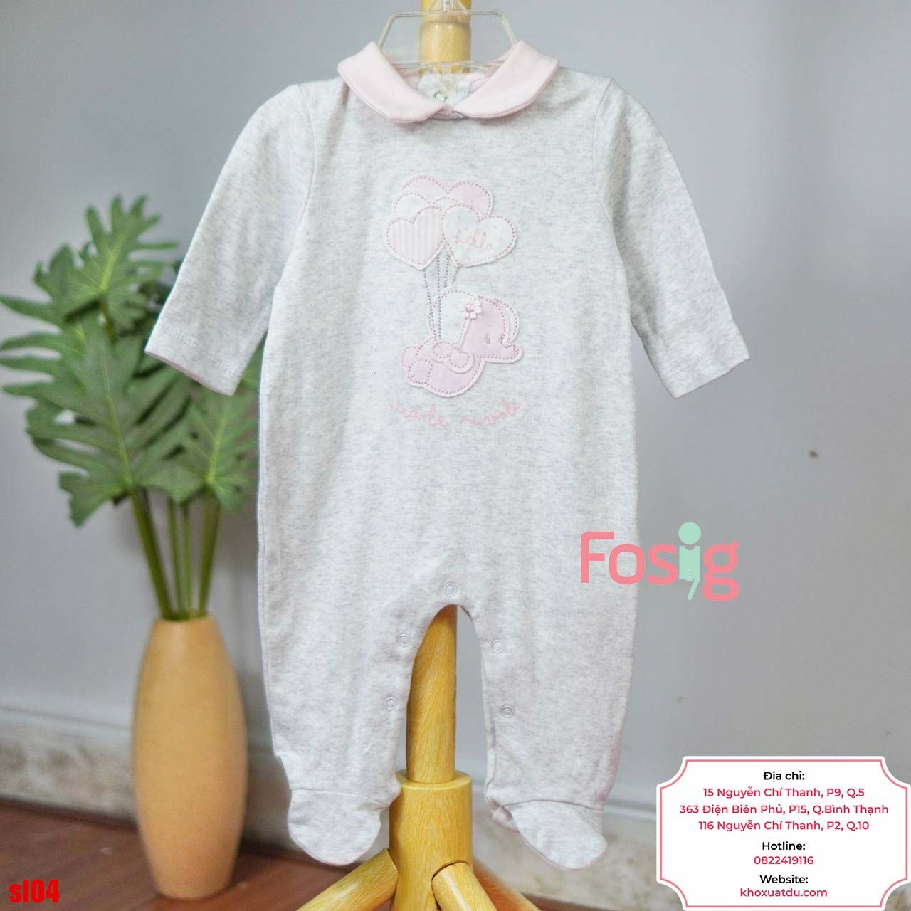  [3m] Sleepsuit Có Vớ Bé Gái - Xám Voi Love 