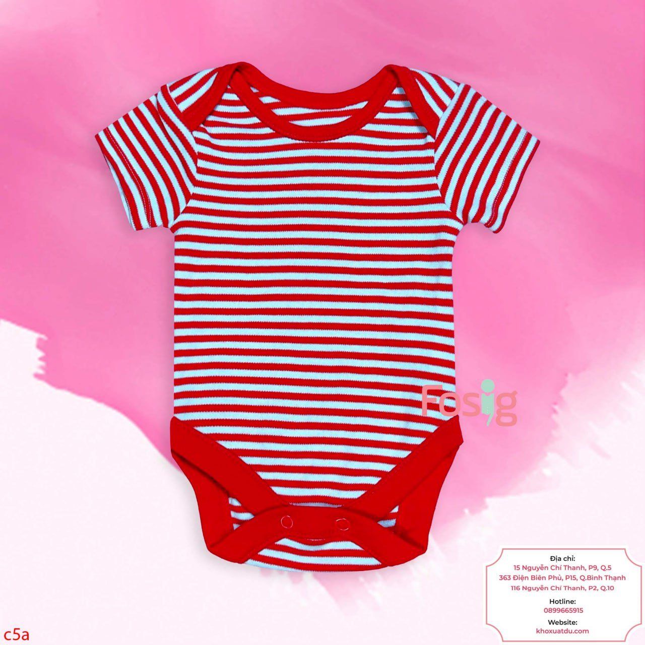  [0-3m; 24-36m] Bodysuit Tay Ngắn Bé Trai - Sọc Đỏ Cổ Đỏ 