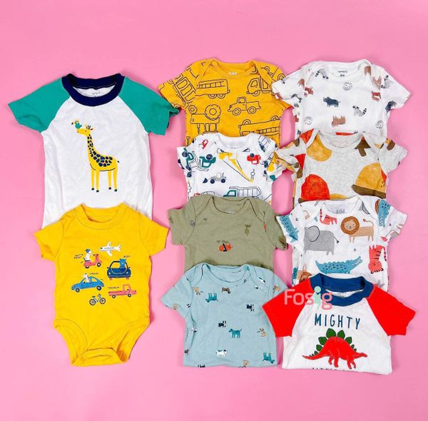  [0-3M 4-5.5kg] Combo 10 Bodysuit Tay Ngắn Bé Trai Cter - Hàng tuyển chọn Màu ngẫu nhiên 