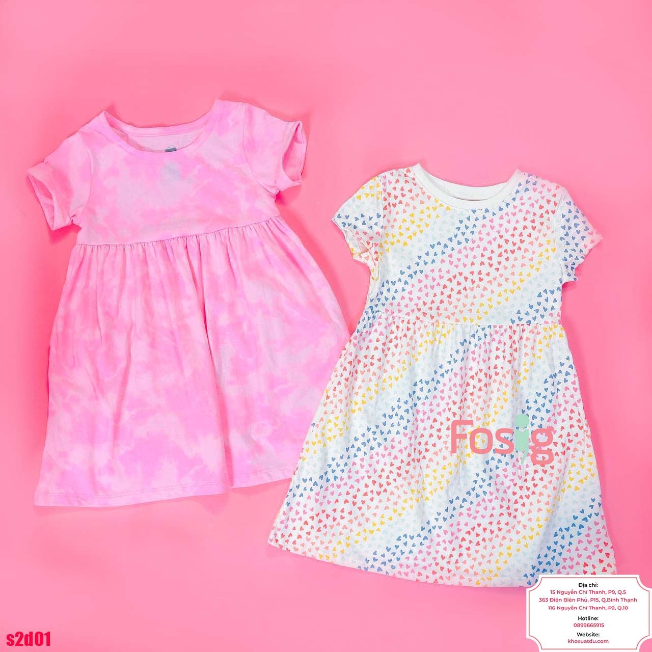  [4-7kg 10-11kg 12-13kg 17-19kg] Set 2 Đầm Thun Cotton Tay Ngắn Bé Gái - Combo màu ngẫu nhiên 