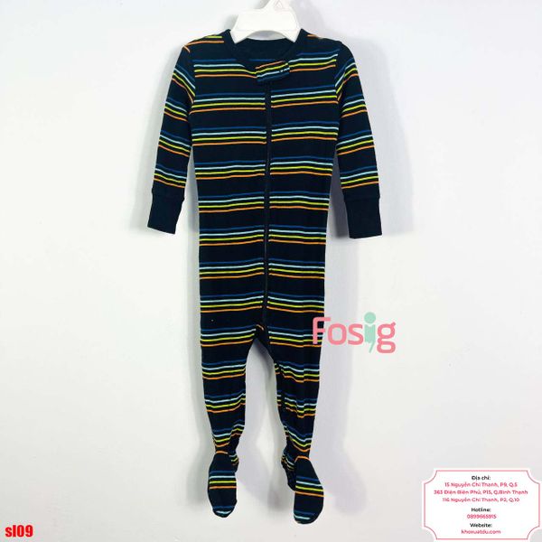  [9-18M] Sleepsuit Khoá Kéo Có Vớ ON Bé Trai - Đen Sọc Màu 