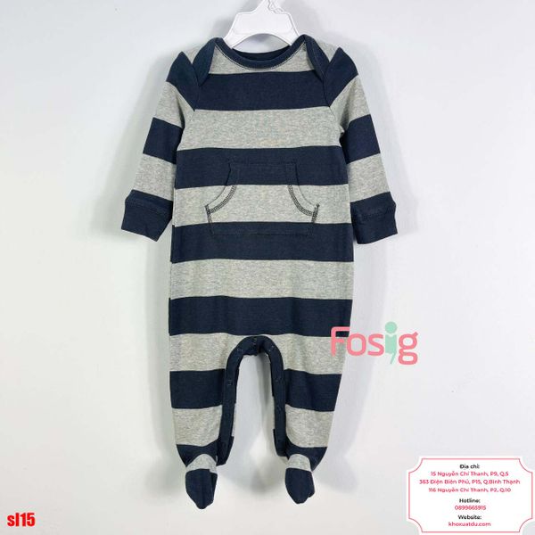  [3-6M] Sleepsuit Cúc Bấm Đáy Có Vớ Bé Trai Baby GP - Sọc Xám Đen 