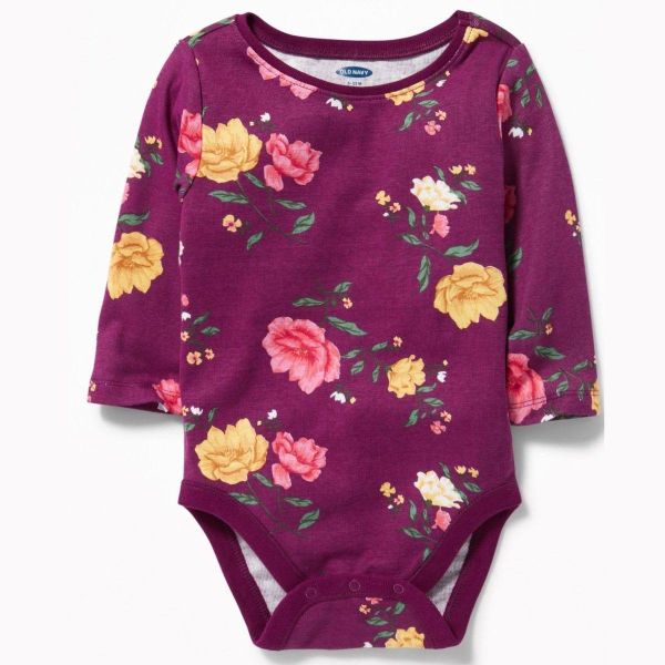  [0-6M ; 12-18M] Bodysuit Tay Dài Bé Gái ON - Tím Hoa Vàng Hồng 