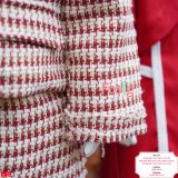  [15-16kg, 23-25kg] Set Dạ Áo Chân Váy Lót Bông Bé Gái - Caro Kem Đỏ 