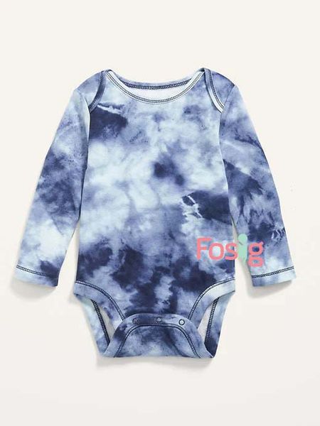  [6-12M] Bodysuit Tay Dài Bé Trai ON - Navy Trắng Loang 