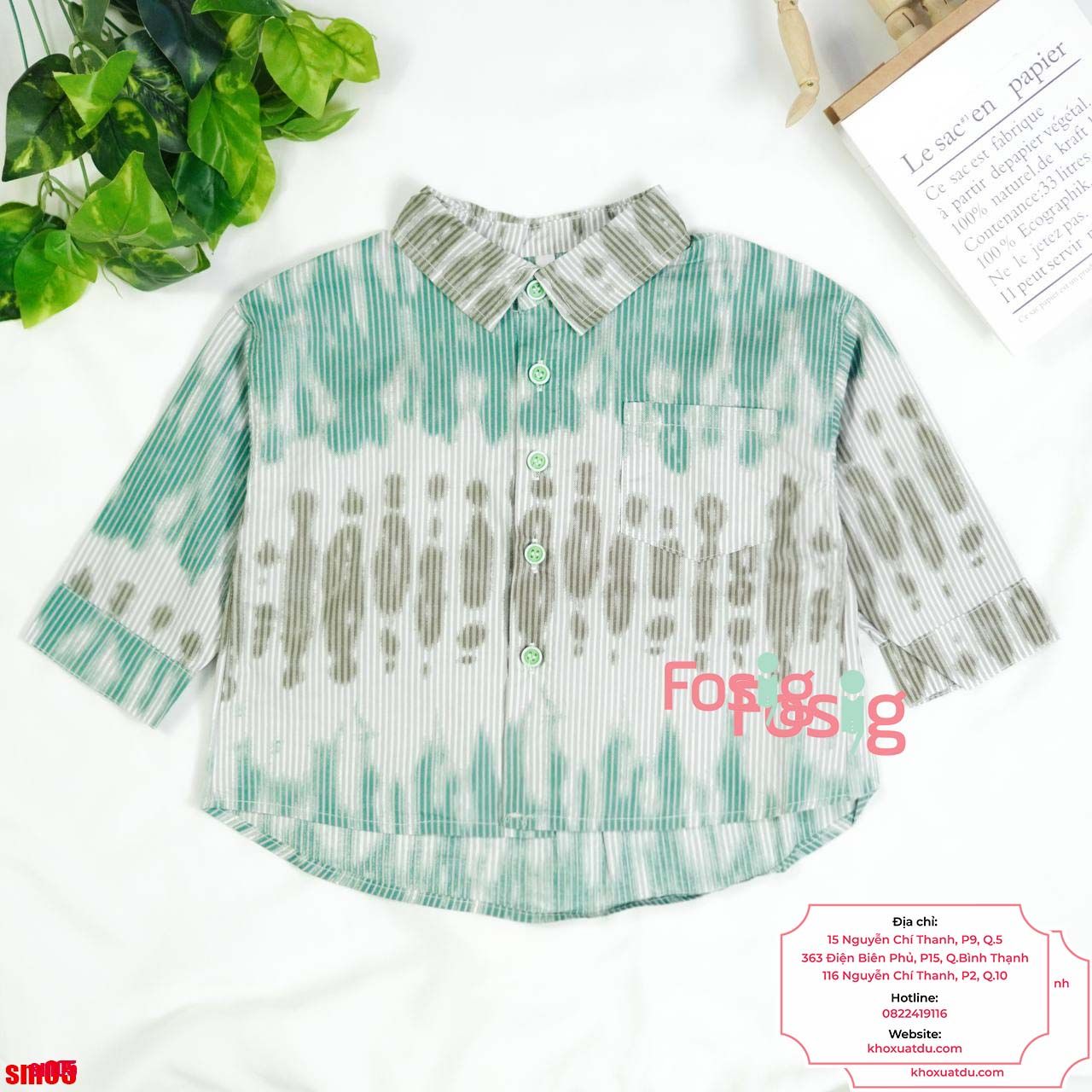 12-13kg Áo Sơ Mi Tay Dài Bé Trai - Sọc Loang Xanh Đậm