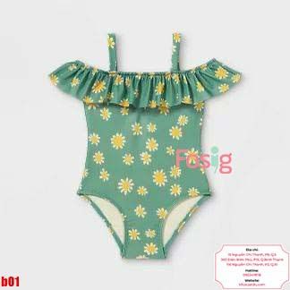  [9-10kg ; 12-19kg] Đồ Bơi Bé Gái CJ - Xanh Rêu Hoa Vàng 