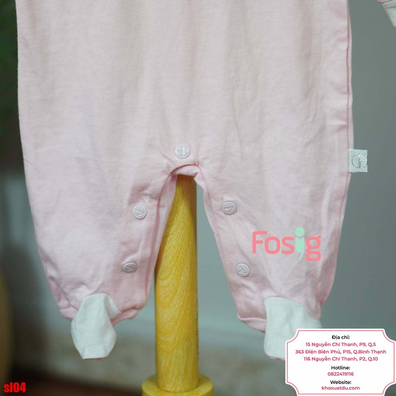  [1m] Sleepsuit Có Vớ Bé Gái - Hồng Trắng Hoa Cườm 