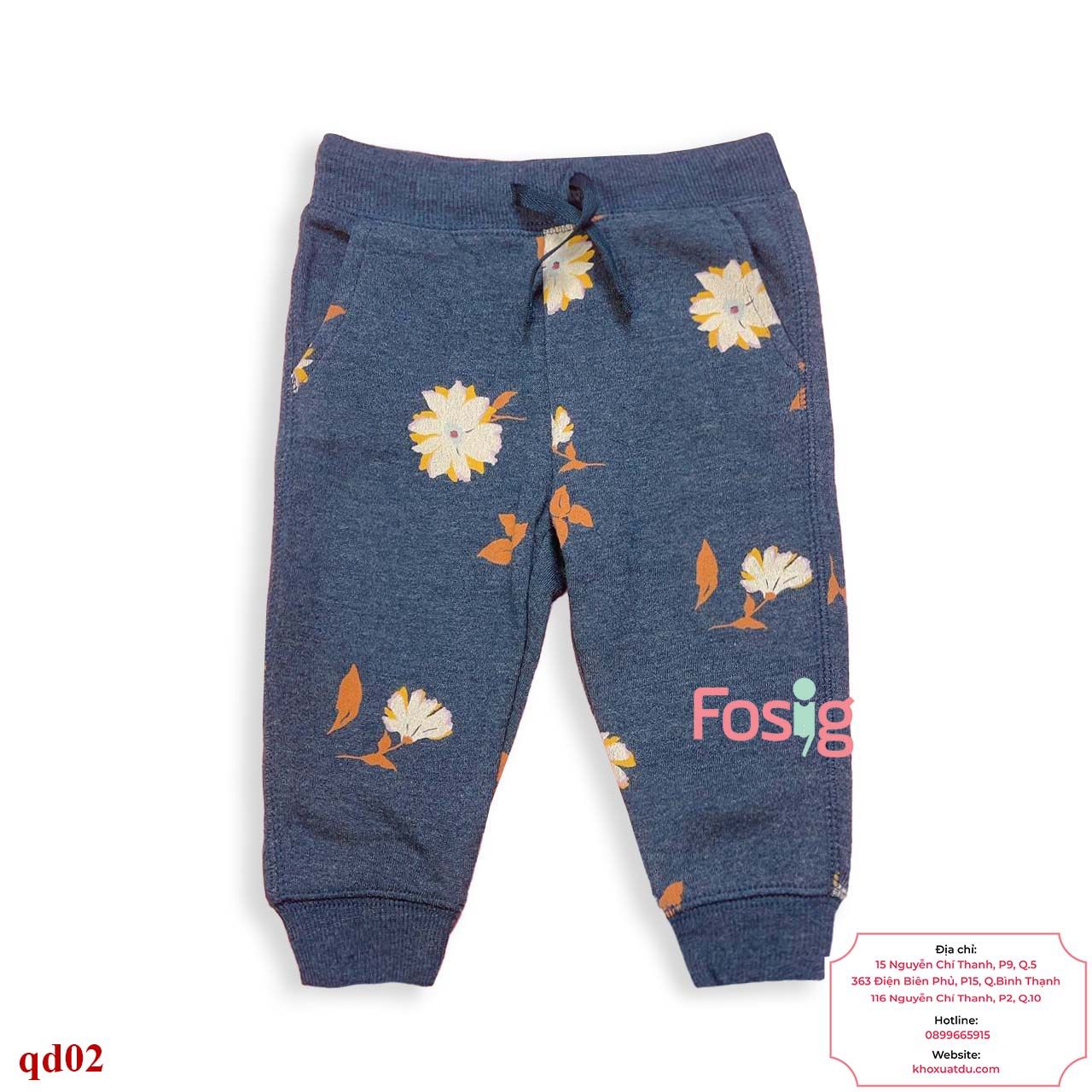  [8-9kg ; 12-14kg ; 17-19kg] Quần Dài Nỉ Oskos Bé Gái - Navy Xám Hoa 