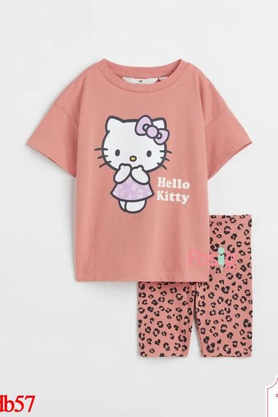  [22-25kg] Set Đồ Bộ Ngắn Bé Gái HM160 - Nâu Hello Kitty 