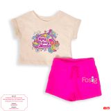  [15-16kg] Set Đồ Bộ Ngắn Áo Croptop CJ Bé Gái - Kem Hình Màu 