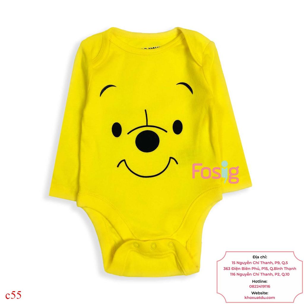  [0-3M ; 6-24M] Bodysuit Tay Dài Bé Trai ON - Vàng Nhạt Gấu Pooh 