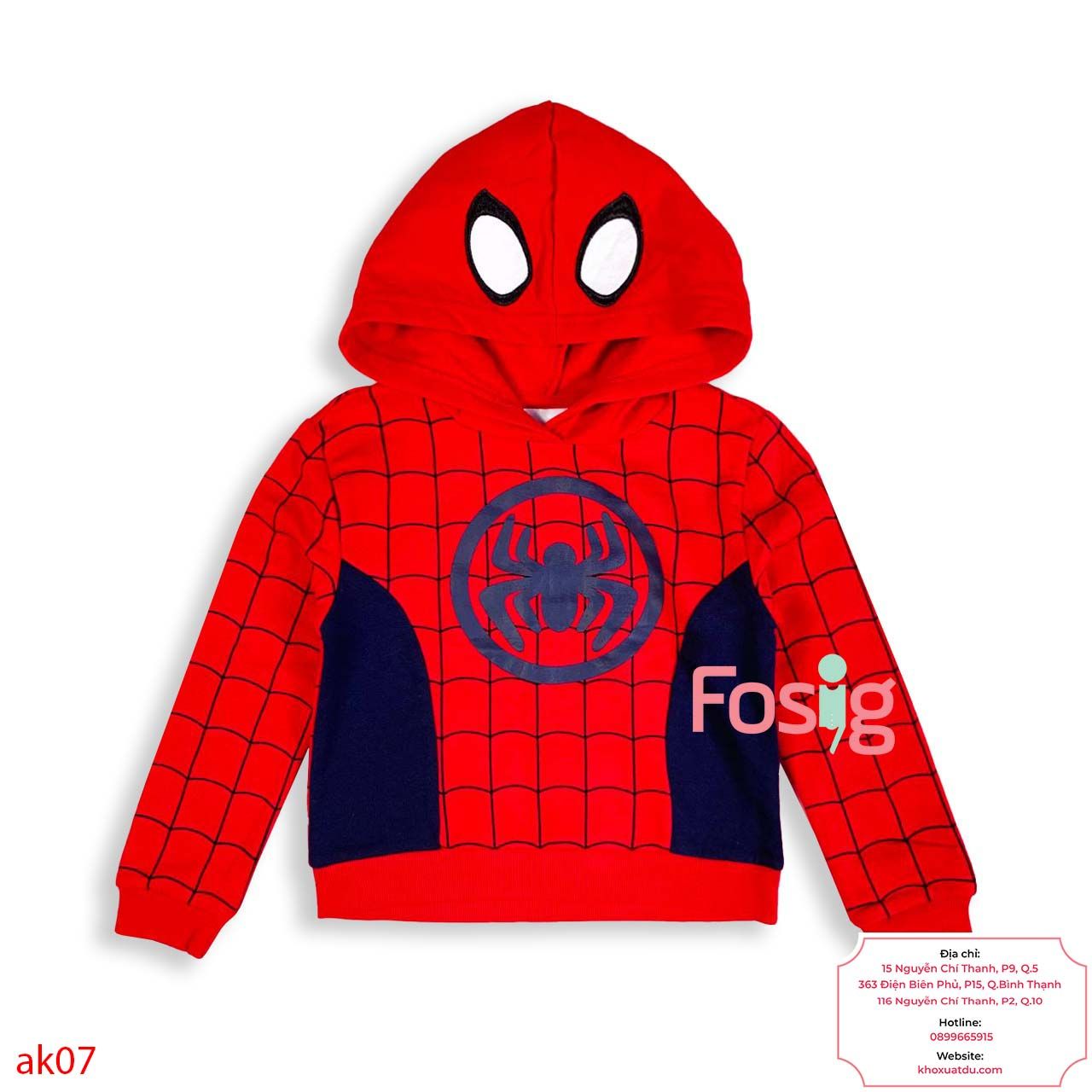  [16-17kg ; 20-22kg] Áo Khoác Nỉ Hoodie Bé Trai Marvel - Đỏ Caro Nhện 