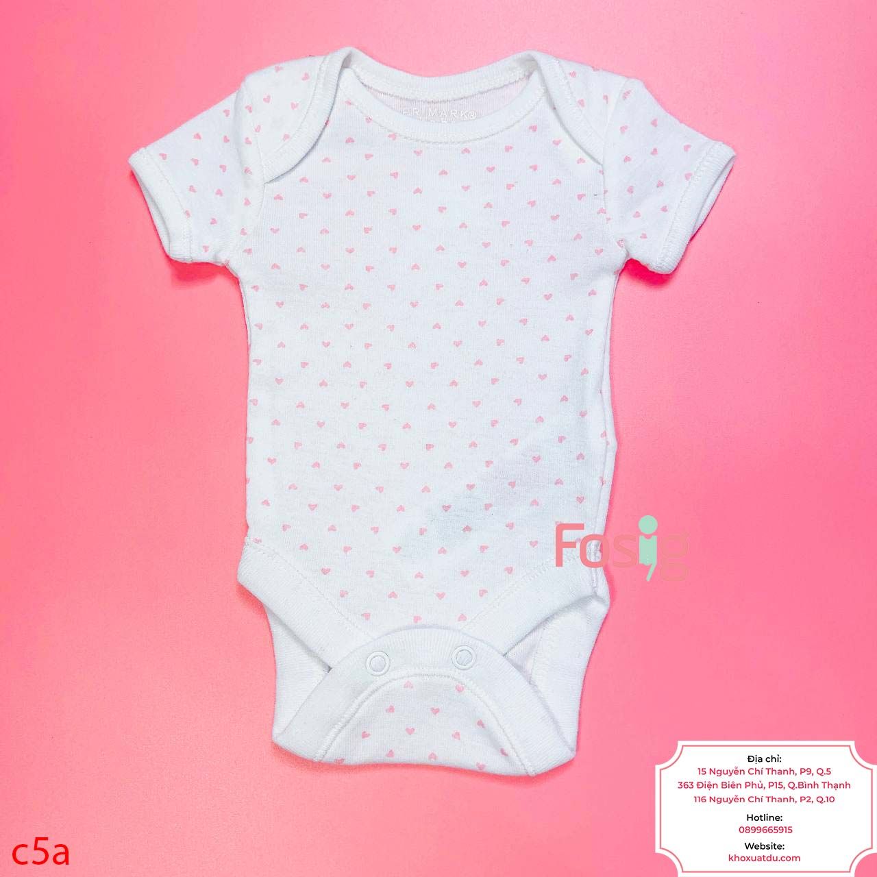  [0-1m ; 14-16kg] Bodysuit Tay Ngắn Bé Gái - Trắng Tim Hồng Nhỏ 