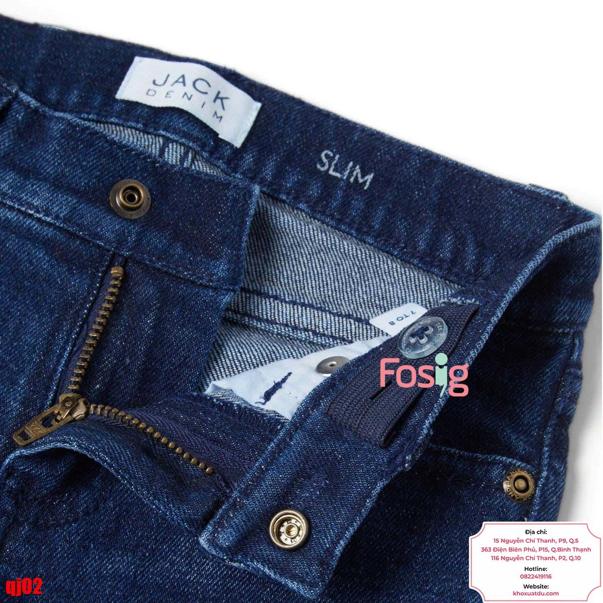  [8-10kg; 13-14kg] Quần Dài Jean Cài Cúc Bé Trai - Xanh Jean Đậm 