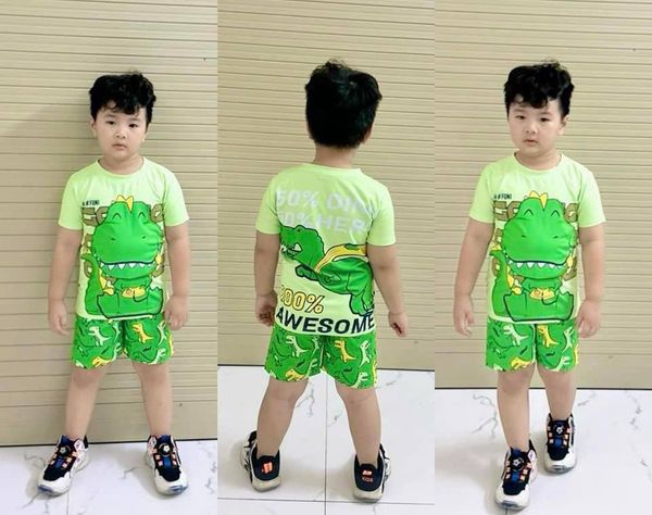  [7-13kg] Set Đồ Bộ Ngắn Thun Lạnh Bé Trai - Xanh KL 