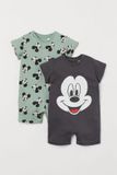  [5-6kg; 15-16kg] Set 2 Romper Body Đùi Cho Bé Trai HM - Xanh Đen Mickey 