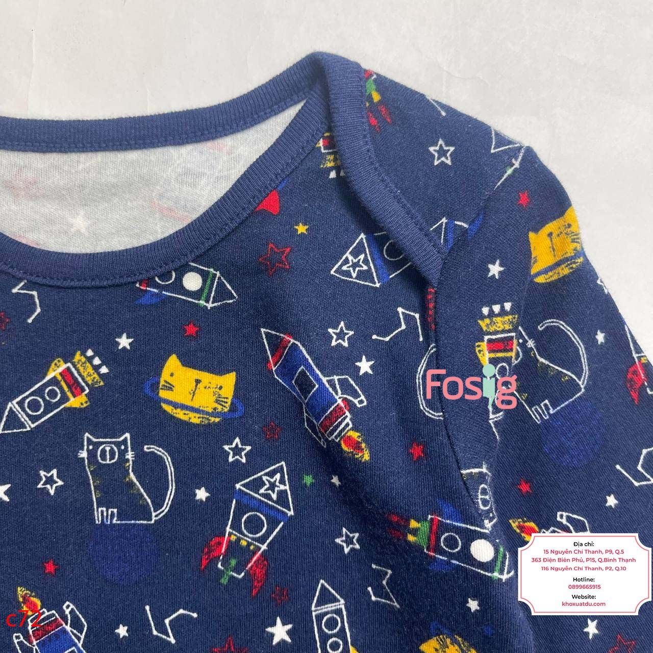  [18-24m] Bodysuit Tay Dài Bé Trai Geo - Navy Tên Lửa 