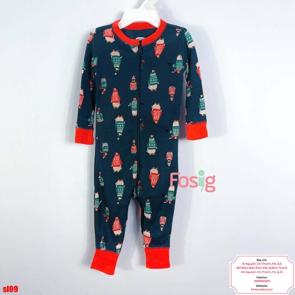  [9-24M] Sleepsuit Khoá Kéo Không Vớ ON Bé Trai - Đen Chim Cánh Cụt 