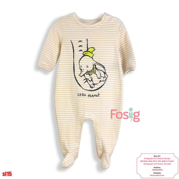  [0-6M] Sleepsuit Cúc Bấm Có Vớ Bé Trai Baby GP - Sọc Kem Voi 