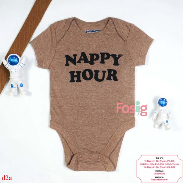  [0-18m] Bodysuit Tay Ngắn Bé Trai ON - Nâu Nappy Hour 