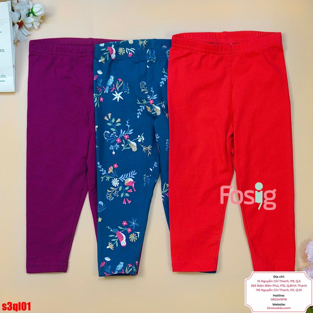  [6-45kg] Set 3 Quần Dài Legging Cter Bé Gái Mix Nhiều Màu - Combo Màu Ngẫu Nhiên 