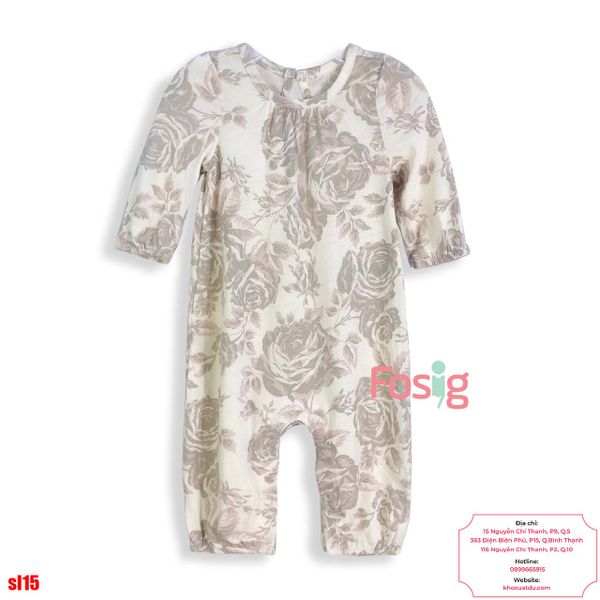  [0-6M] Sleepsuit Cúc Bấm Đáy Không Vớ Bé Gái GP - Trắng Hoa Hồng 