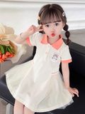  [7-10kg 16-18kg] Đầm Polo Thu Phối Voan Bé Gái - Trắng Thỏ 