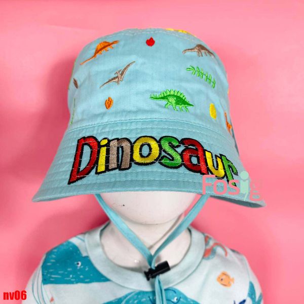  Nón vành thêu họa tiết đáng yêu cho bé- Xanh ngọc Dinosaur NV06 