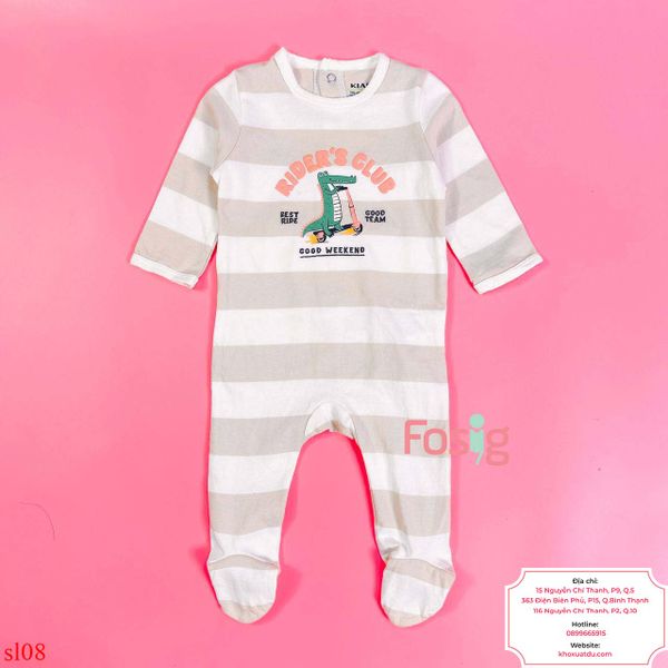  [0-3m] Sleepsuit Cúc Bấm Có Vớ KB Bé Trai - Kem Sọc KL 