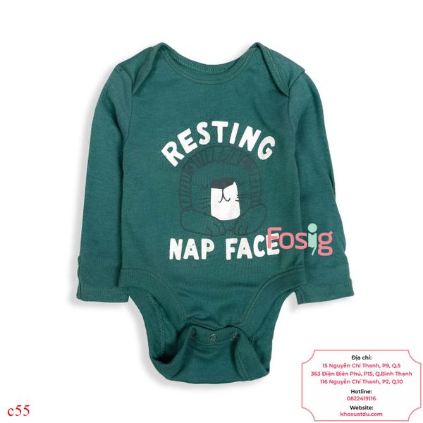  [0-3M ; 12-24M] Bodysuit Tay Dài Bé Trai ON - Xanh Rêu Nhạt Resting 