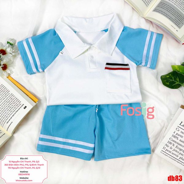  [8-18kg] Set Đồ Bộ Ngắn Polo Bé Trai - Xanh Trời Trắng 