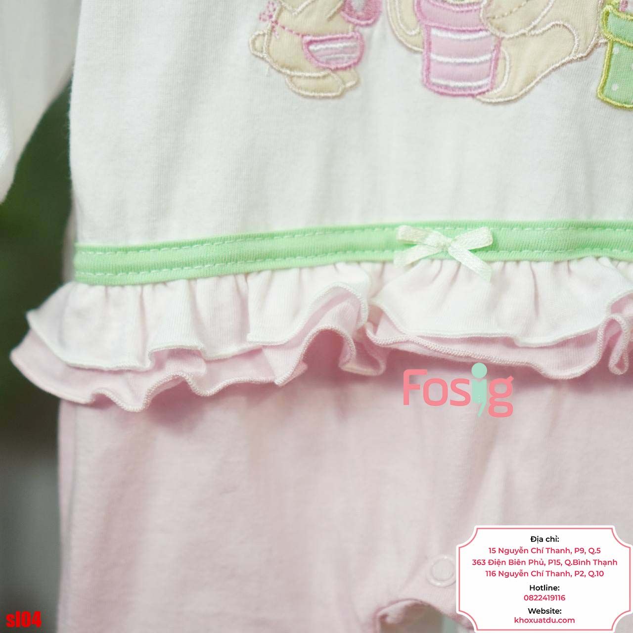  [1m] Sleepsuit Có Vớ Bé Gái - Trắng Gấu Hoa 