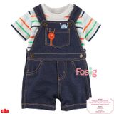  [3m-9m] Set Yếm Bé Trai Cter - Xanh Jean Xám Sọc Đa Màu 