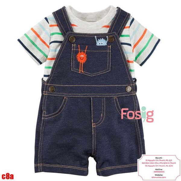  [3m-9m] Set Yếm Bé Trai Cter - Xanh Jean Xám Sọc Đa Màu 