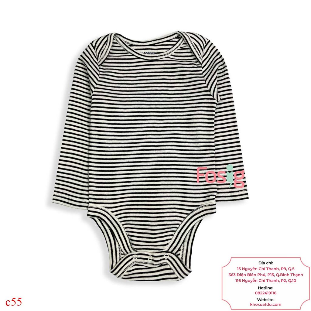  [6-12M ; 18-24M] Bodysuit Tay Dài Bé Trai ON - Sọc Đen Nhỏ 